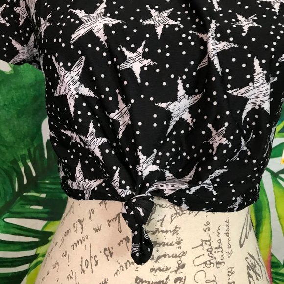 NWT $35 SO Juniors Small Star Print Knot-Front Crop Swim Tee - Picture 5 of 6